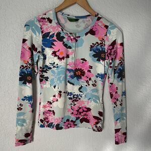 Oilily Floral Long Sleeve Tee Top UPF Athletic Outdoor Blue Vacation Stretch XS